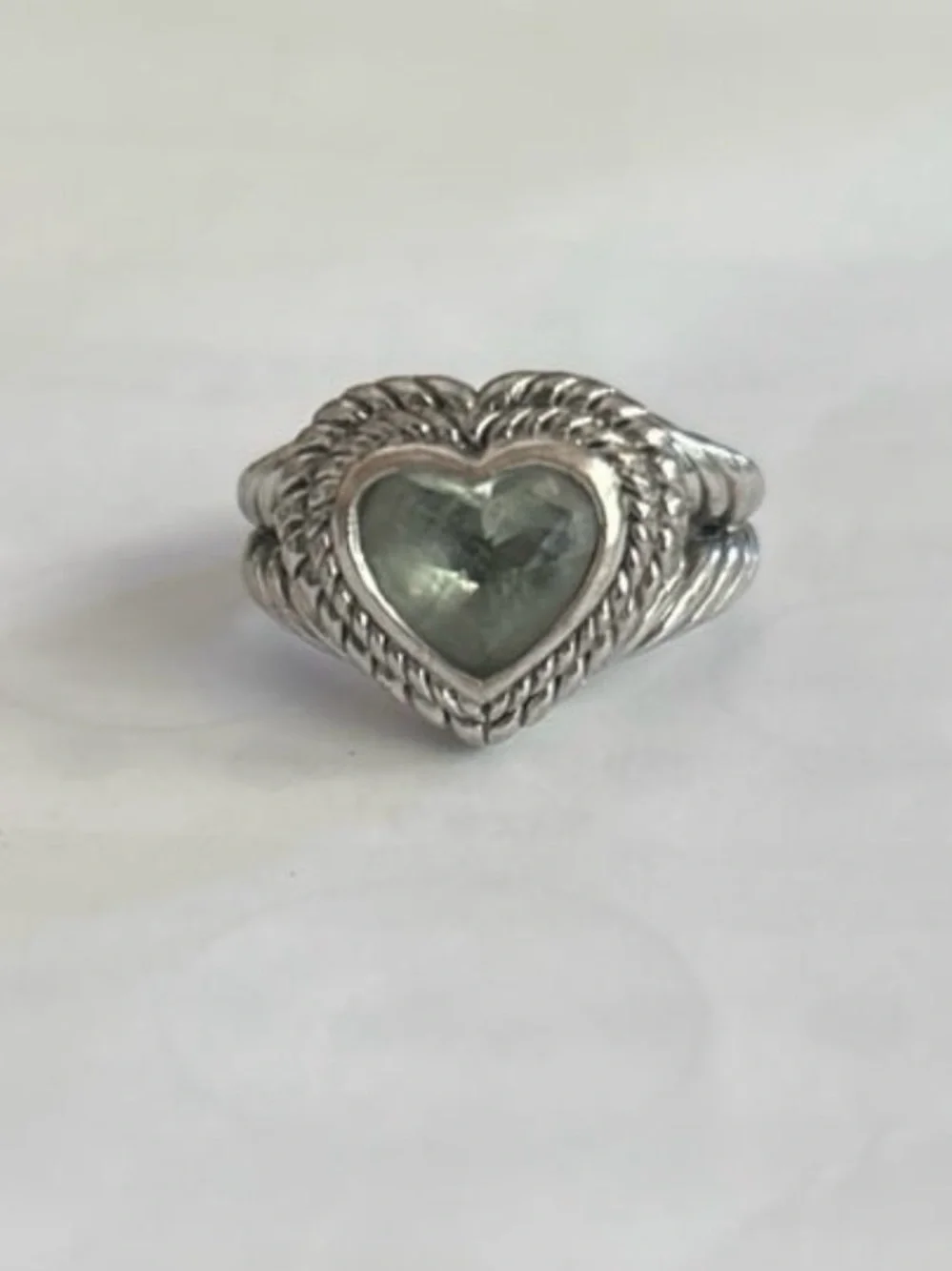 Vintage Judith Ripka Sterling Silver Heart Shaped Green Amethyst Statement Ring